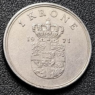 泉币菌-第223场-拍品多 请提前出价(工作原因  发货比较迟缓 已在拍卖规则里面说明 望理解) - 1971 丹麦1克朗 佛雷德里克九世头像 25.5mm 