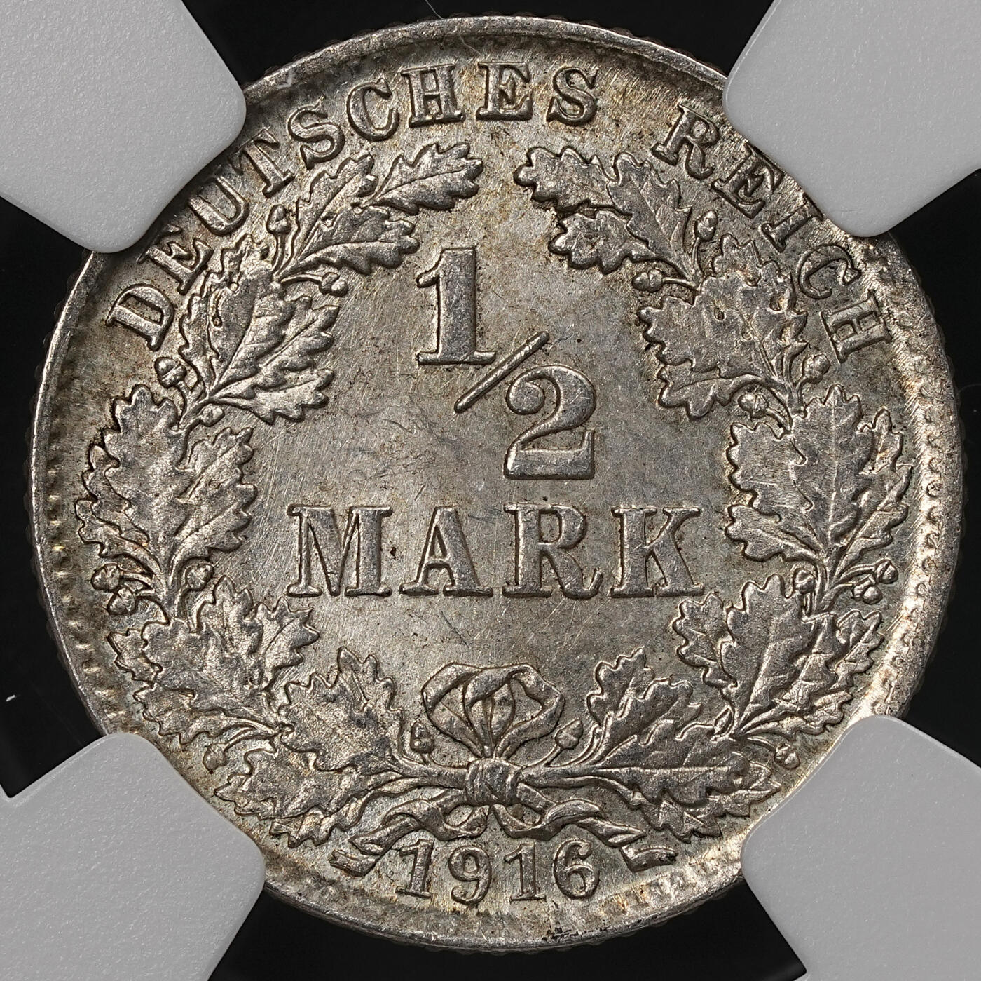 修遠堂世界钱币第111期 NGC MS66 1916年德国1/2马克银币 D厂铭