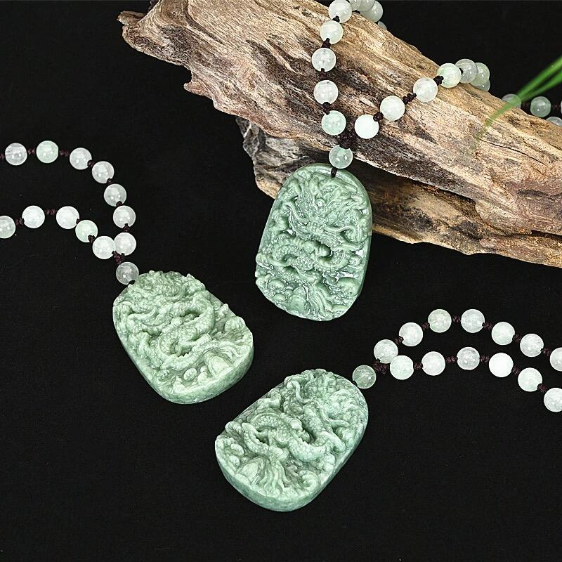 天然珠宝缅甸翡翠龙牌吊坠龙腾四海挂件