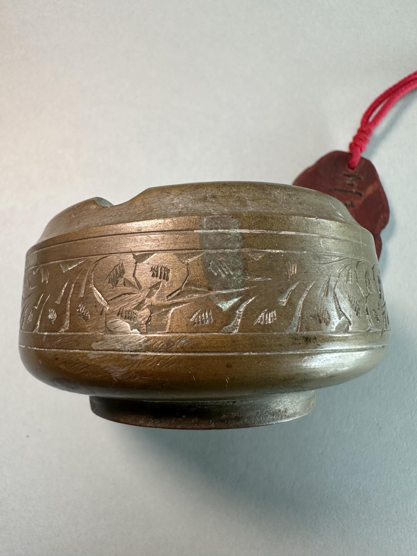 民国至建国初老黄铜刻花铜烟灰缸 传世良美品 包老保真 烟具雅器