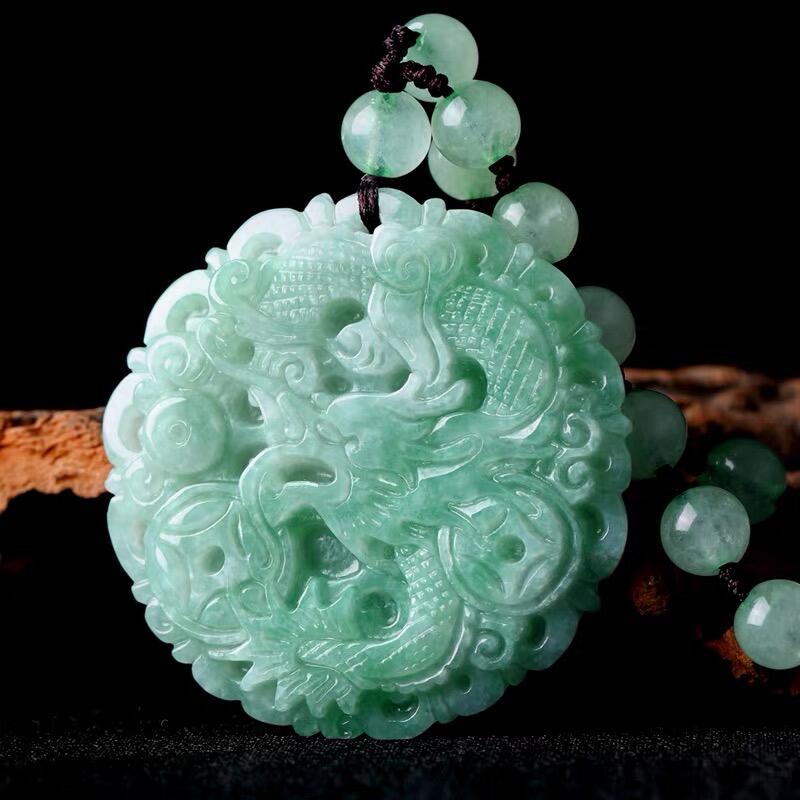 缅甸正品玉石翡翠龙牌吊坠项链玉龙牌挂件