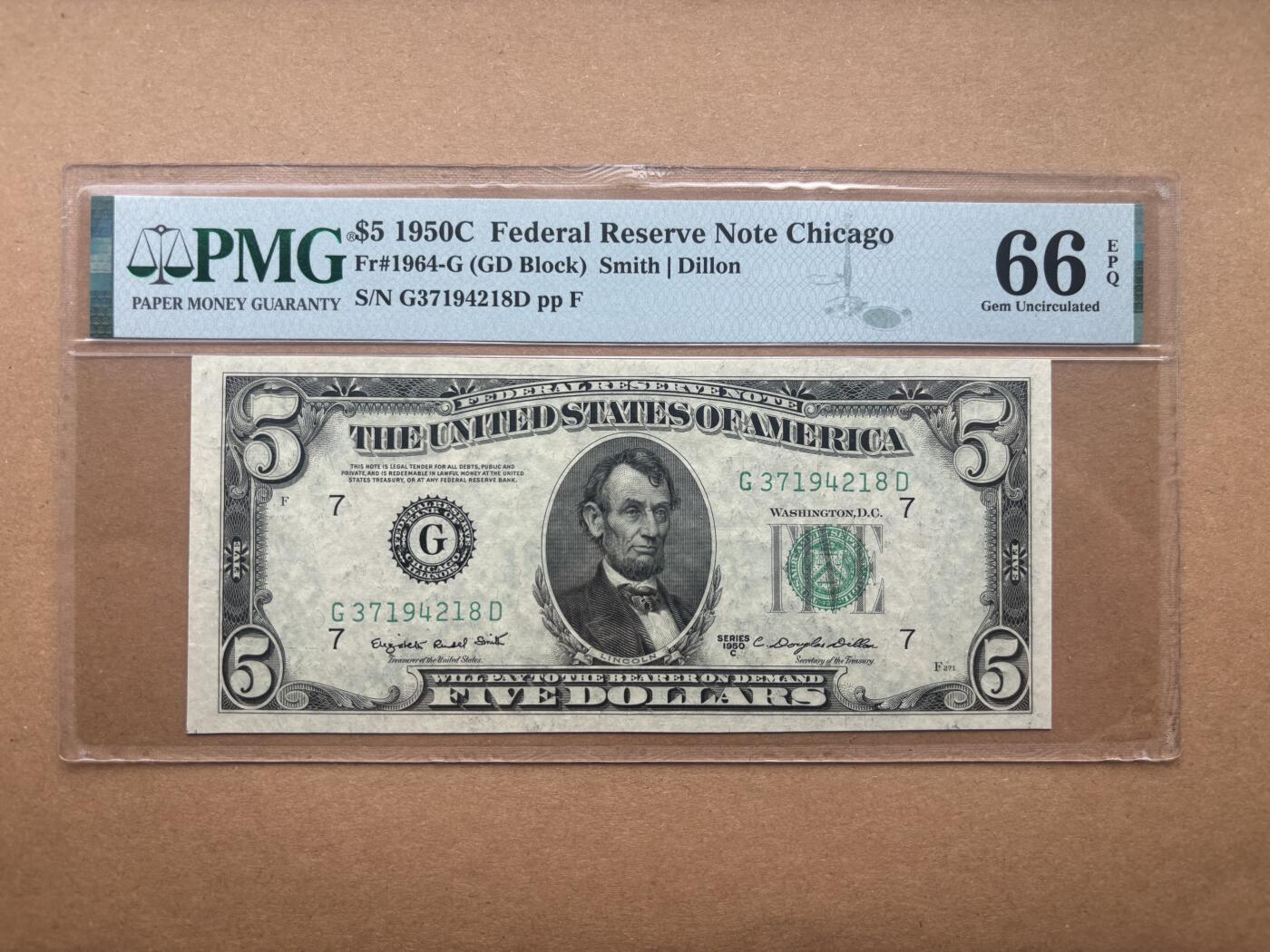【礼羽收藏】🌏世界钱币拍卖第132期 1950C版 5美 PMG66E 高分