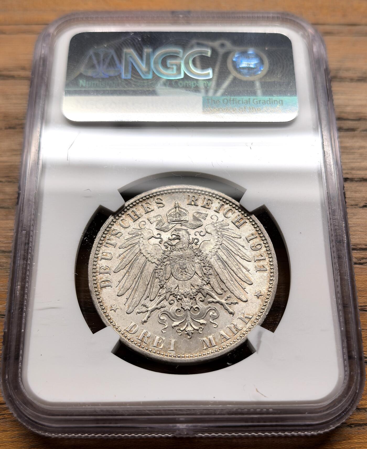 凡希社世界钱币微拍第三百二十二期 1911D德国巴伐利亚3马克纪念银币NGC-MS63