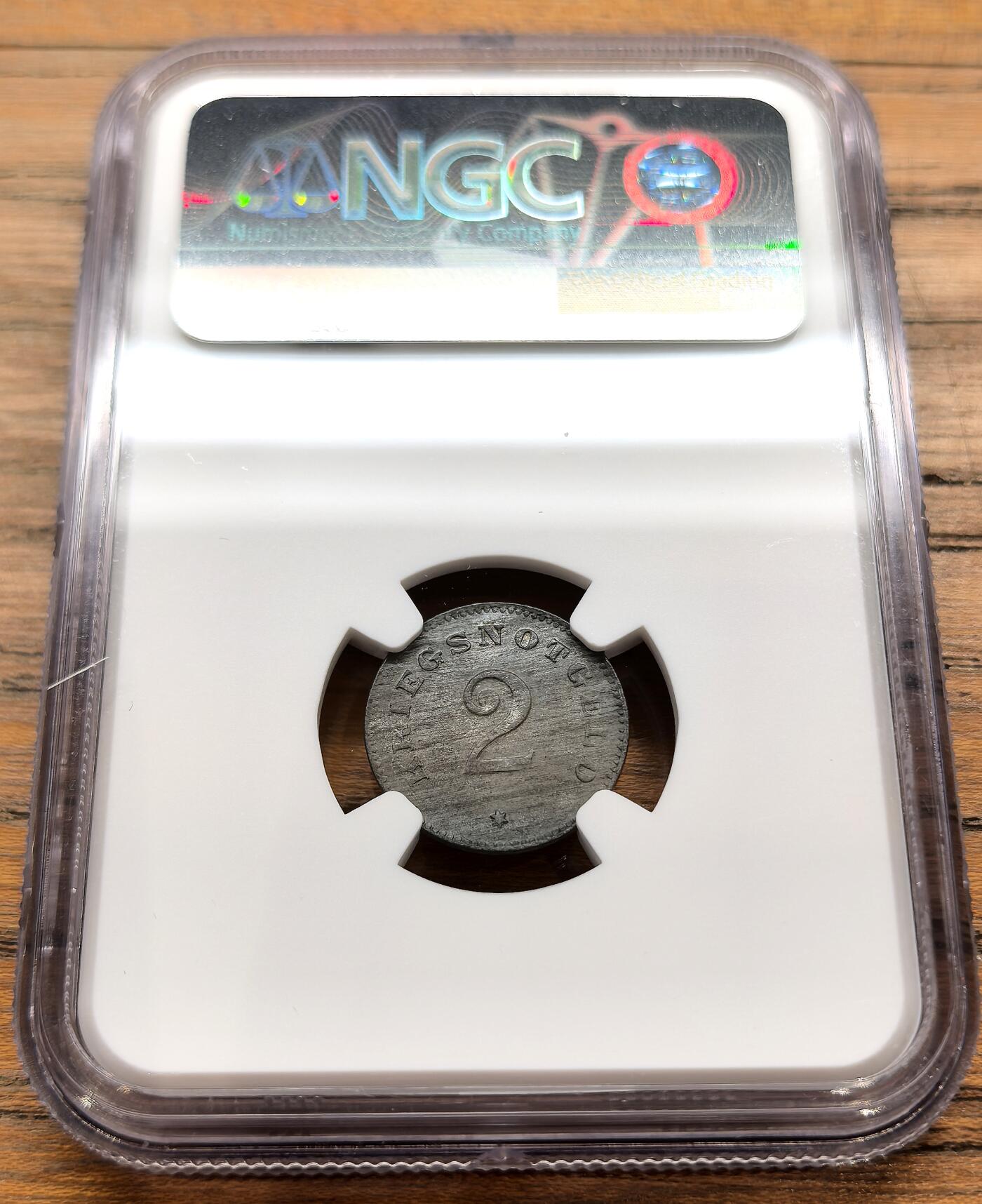 凡希社世界钱币微拍第三百二十二期 1919德紧茨维塞尔2芬尼锌币NGC-MS62