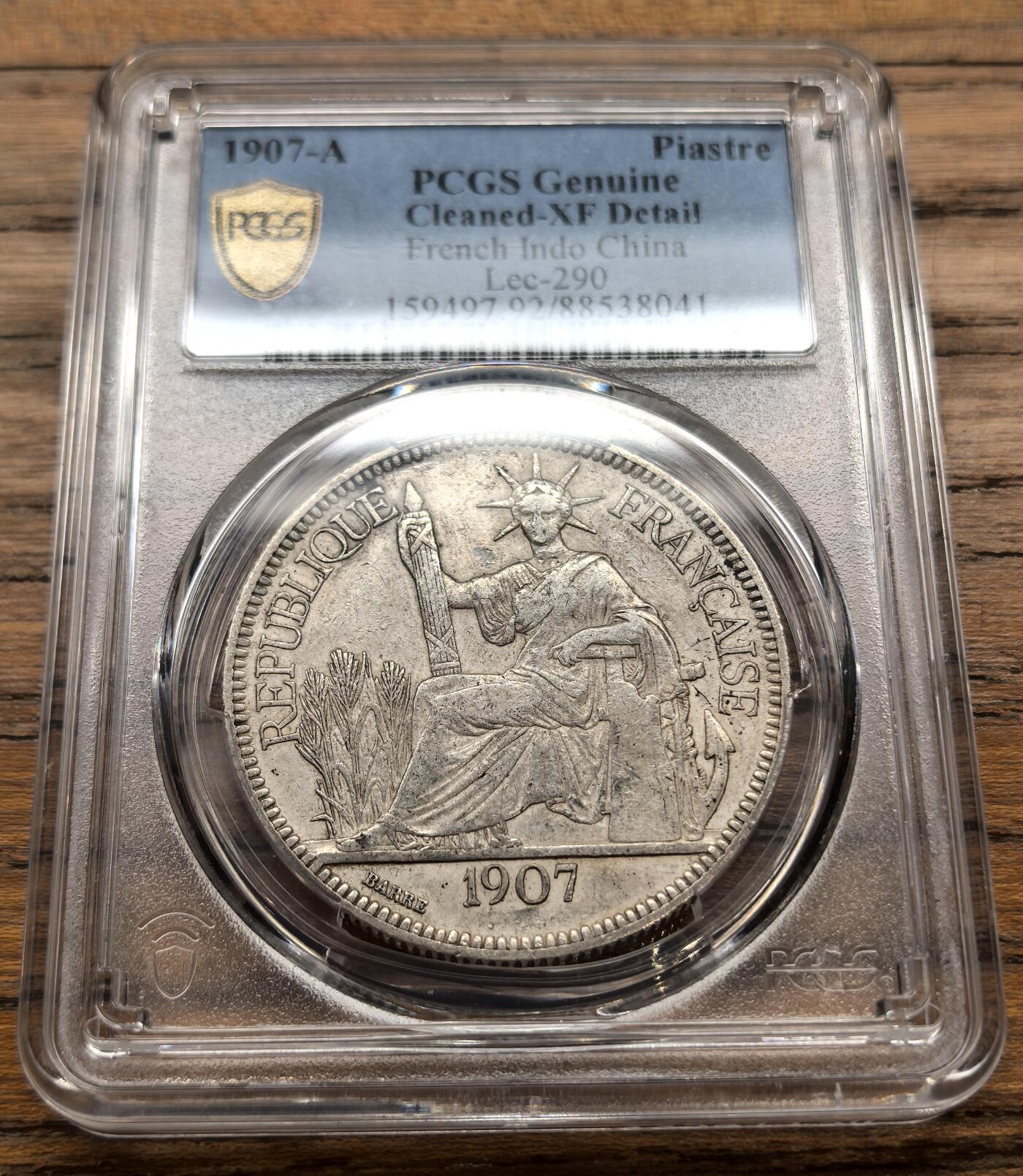 凡希社世界钱币微拍第三百二十二期 1907A法属印度支那皮亚斯特大银PCGS-XFD