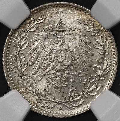 修遠堂世界钱币第111期 - NGC MS66 1916年德国1/2马克银币 D厂铭