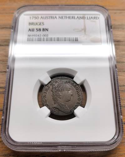 凡希社世界钱币微拍第三百二十二期 - 1750奥属尼德兰Liard铜币NGC-AU58，布鲁日厂版。