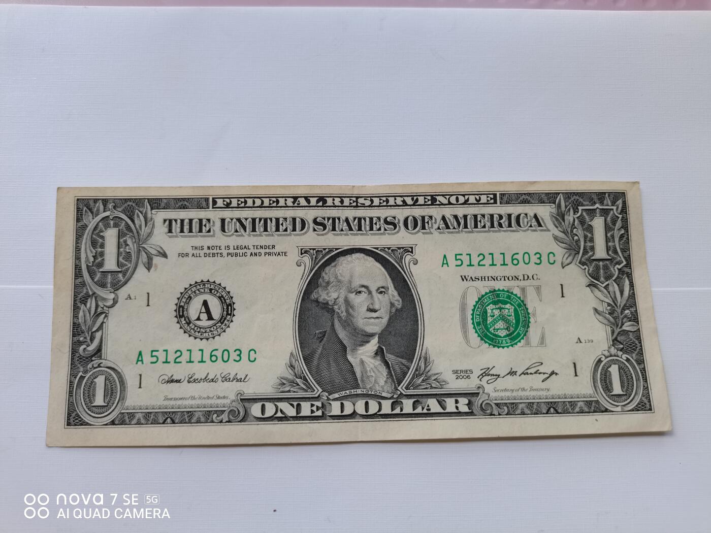 纸币 美国壹圆