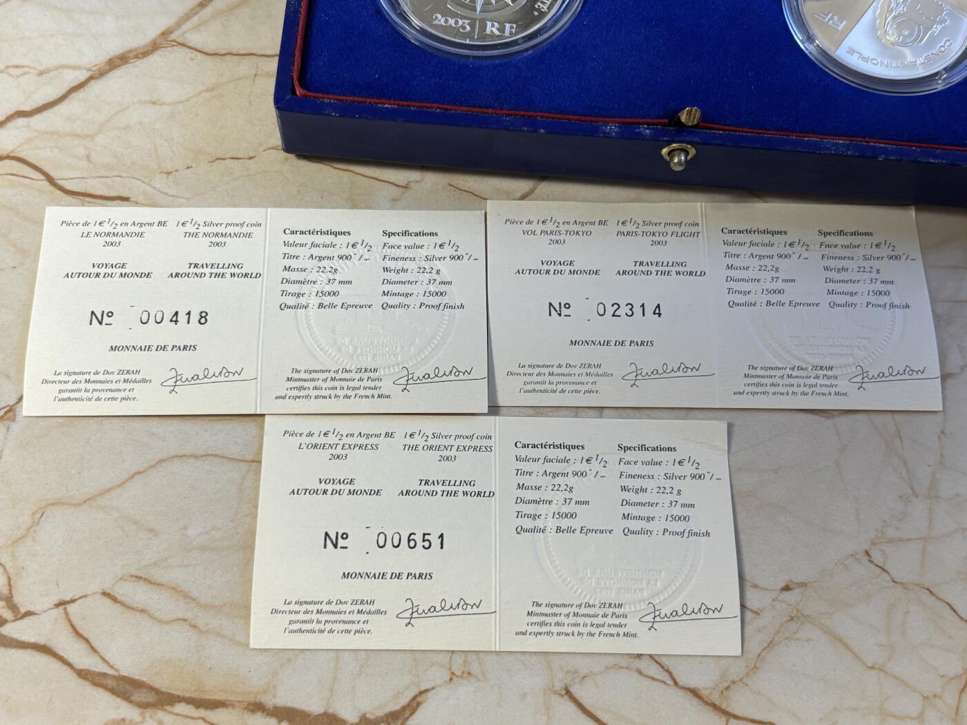第197期拍卖 法国2003年环游世界系列精制银币套3枚套，22.2克*3，发行 15000套