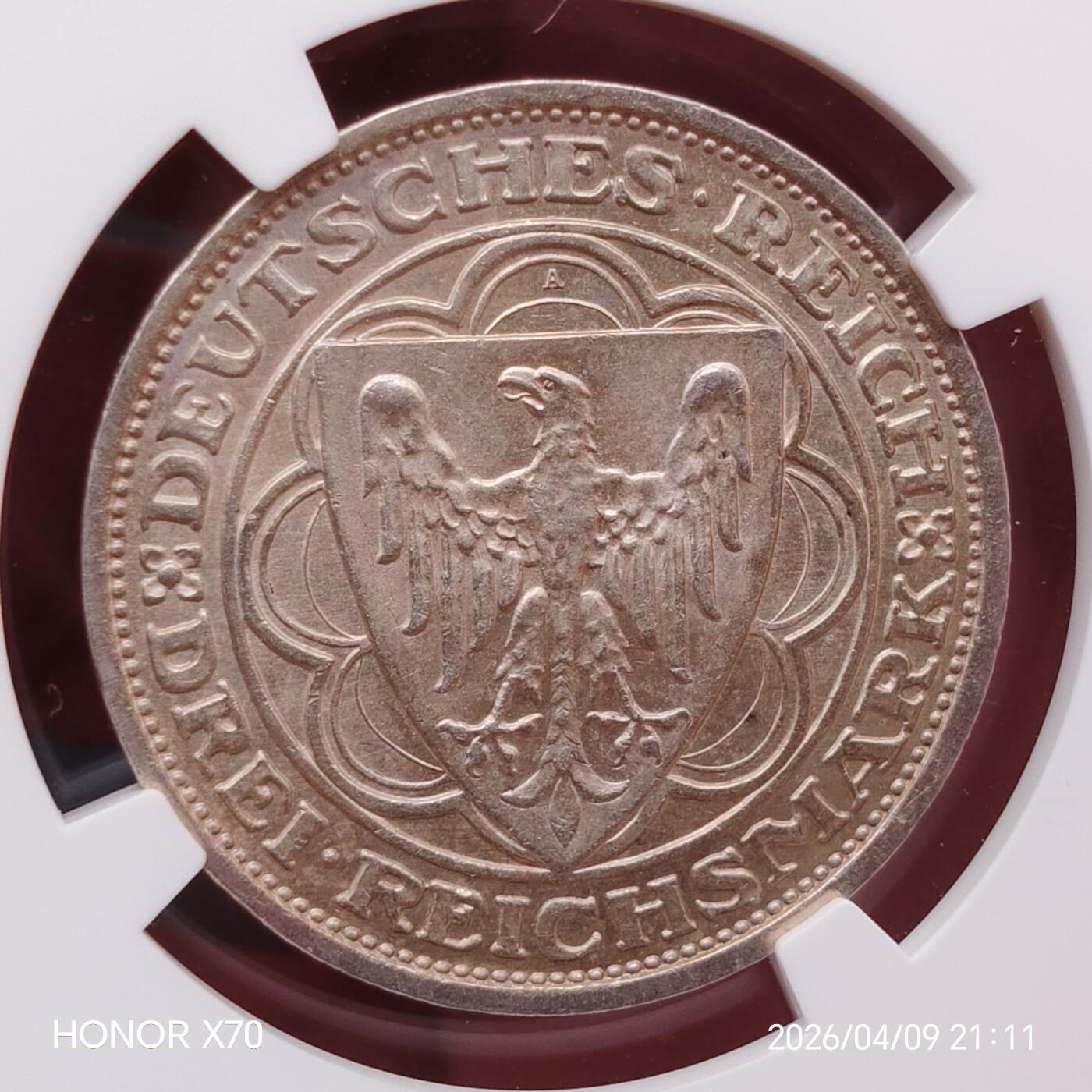 德国魏玛1931年A版3马克景观银币