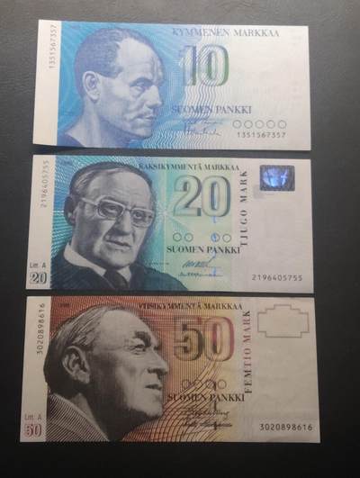 2026四月第二期，总第223期 - 芬兰倒一版10+20+50马克UNC-/UNC·