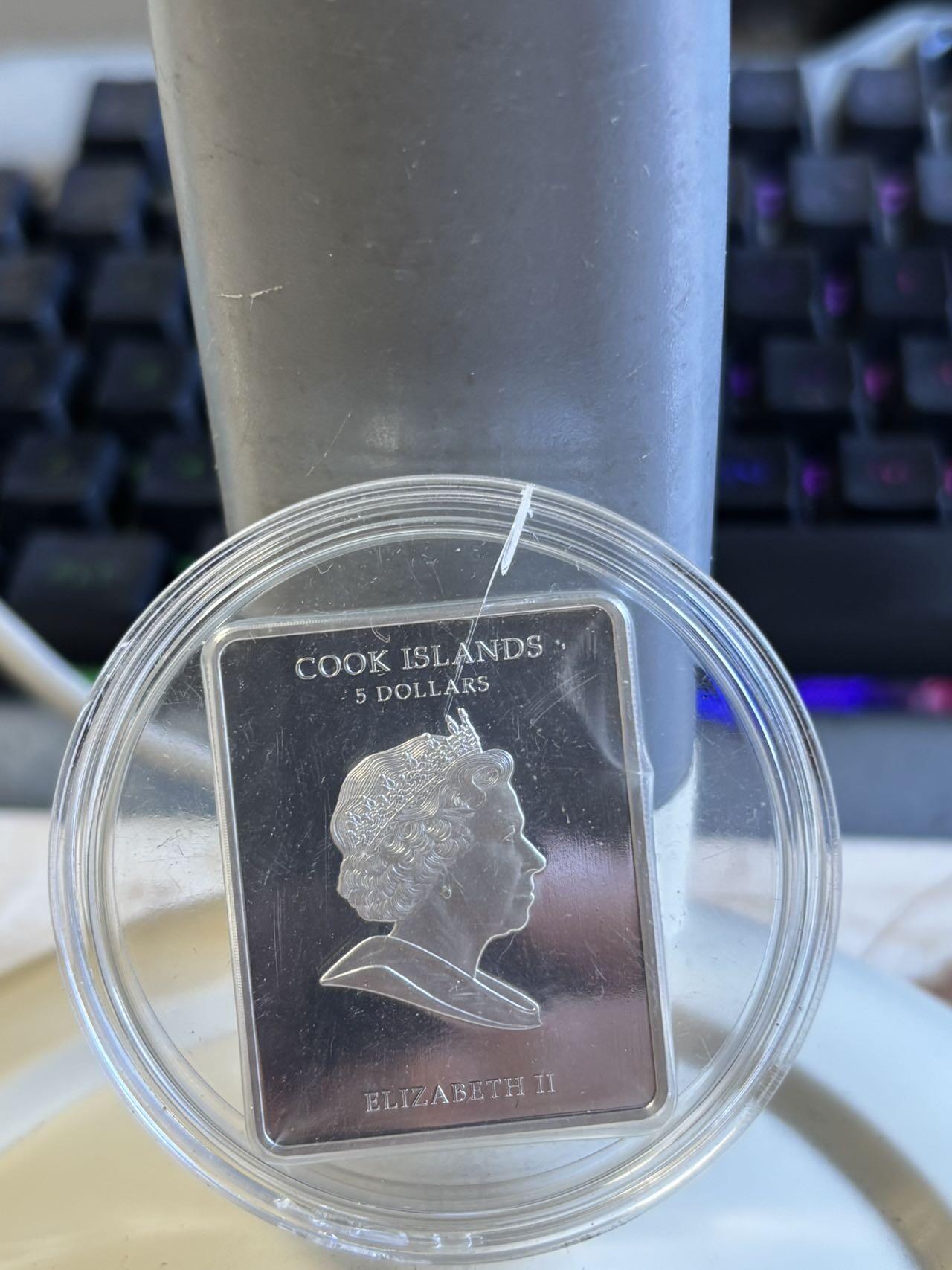 第197期拍卖 库克2009年马泰伊科名画韦尔内霍拉镶嵌天然珍珠银币，925银镶嵌珍珠，25克，30*38毫米，塑料盒有裂痕