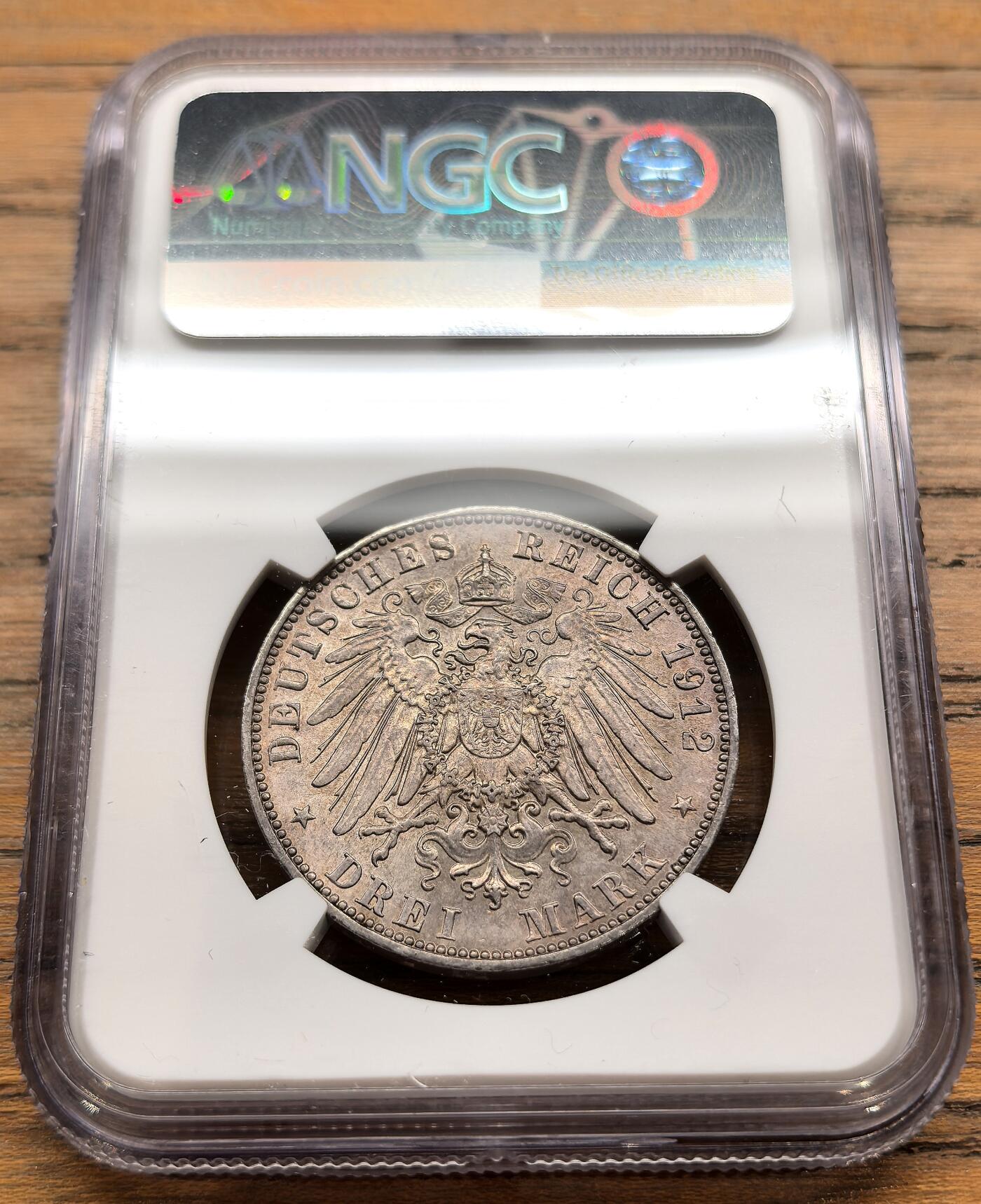 凡希社世界钱币微拍第三百二十二期 1912E德国萨克森3马克银币NGC-MS62