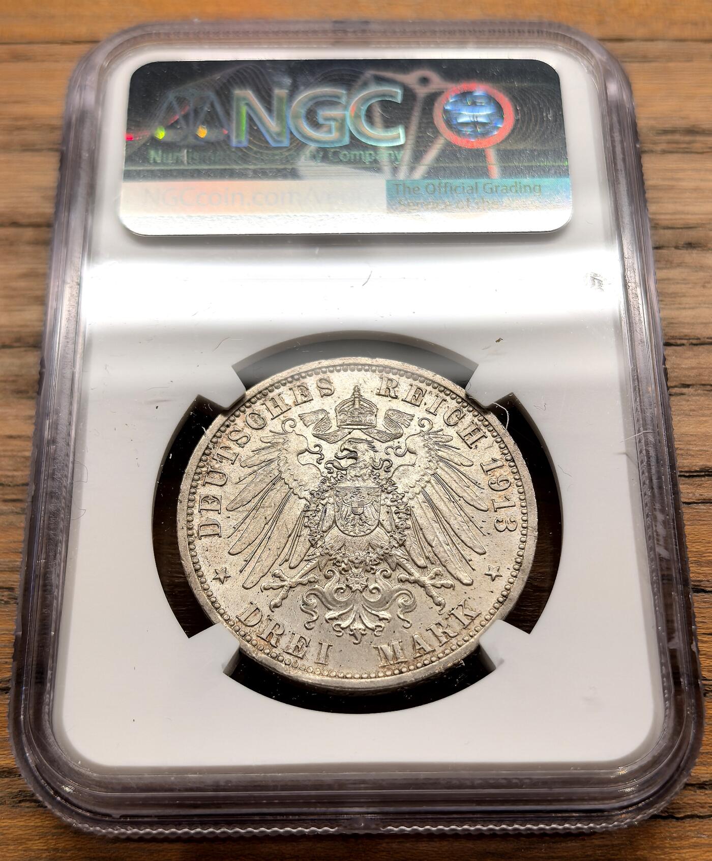 凡希社世界钱币微拍第三百二十二期 1913A德国普鲁士加冕纪念3马克NGC-MS64