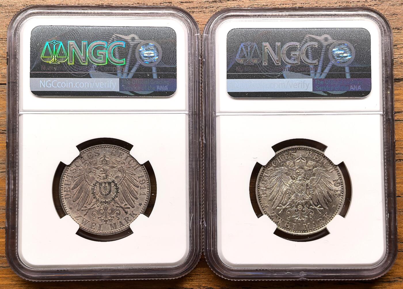 凡希社世界钱币微拍第三百二十二期 德国巴伐利亚普鲁士2马克银币两枚NGC