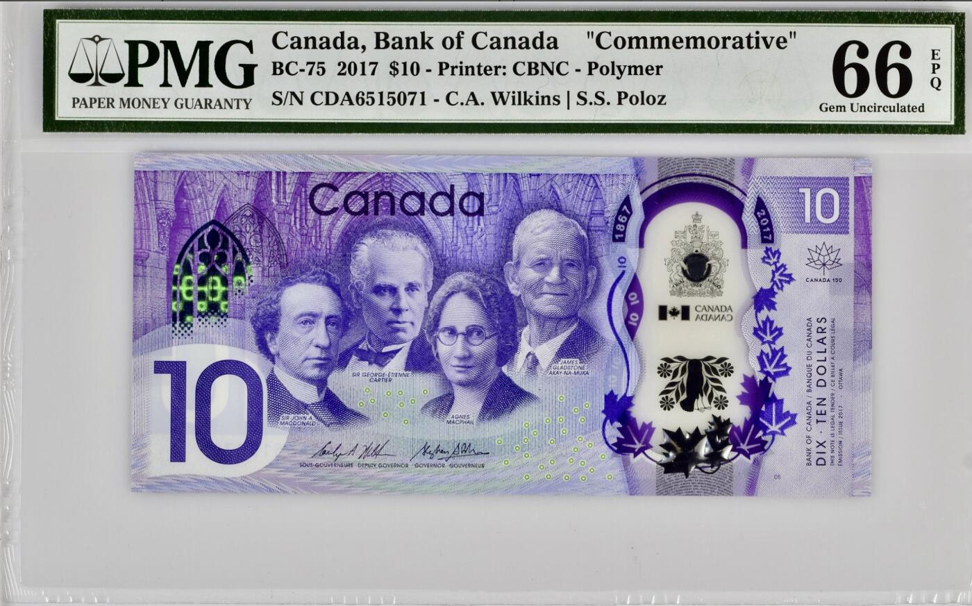 【礼羽收藏】🌏世界钱币拍卖第132期 【CDA首发】加拿大10元 首发冠 无4 建国150周年纪念钞 PMG66
