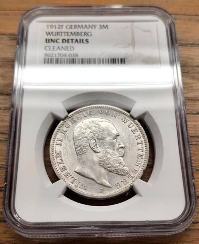 凡希社世界钱币微拍第三百二十二期 - 1912F德国符腾堡3马克银币NGC-UNCD