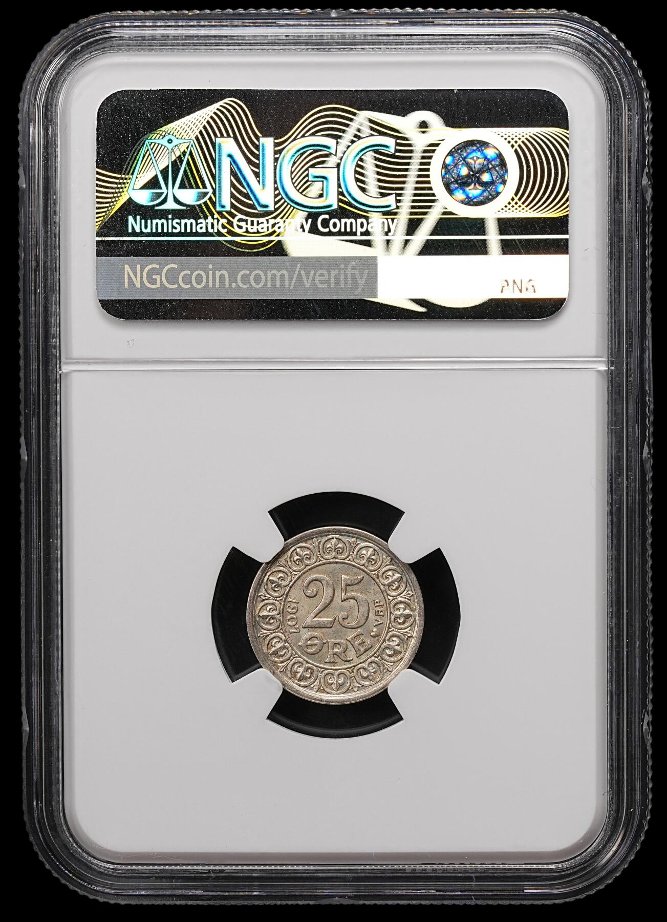 修遠堂世界钱币第111期 NGC MS64 1907年丹麦25欧尔银币