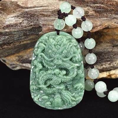 天然珠宝缅甸翡翠龙牌吊坠龙腾四海挂件 - 天然珠宝缅甸翡翠龙牌吊坠龙腾四海挂件