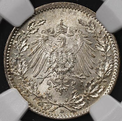 修遠堂世界钱币第111期 - NGC MS67 1916年德国1/2马克银币 D厂铭
