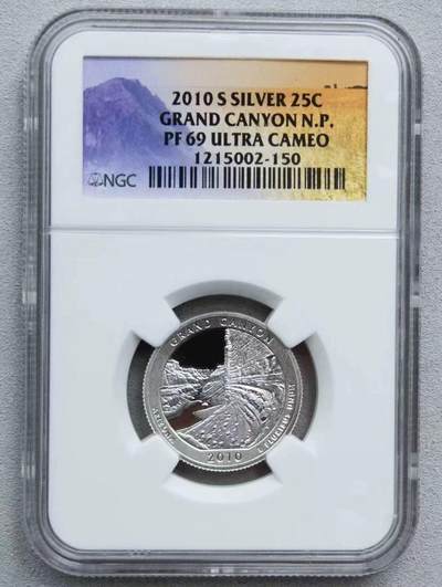 【礼羽收藏】🌏世界钱币拍卖第132期 - 美国2010年美丽美国-大峪谷国家公园1/4元精制银币NGC-PF69UC，PROOF精制币，币面清爽干净又舒适，打制精美，小巧精致，状态一流。