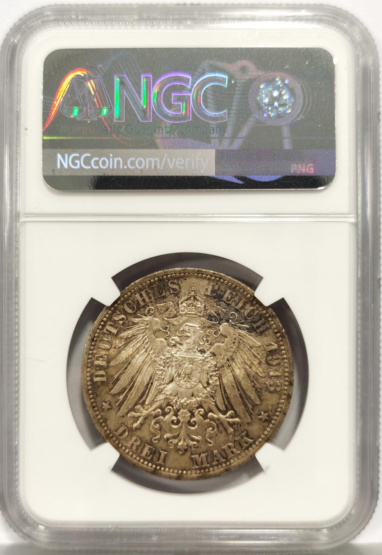 博洋堂世界钱币拍卖第168期（全场包邮） NGC MS65 德国普鲁士1913年威廉二世戎装登基25周年纪念3马克银币