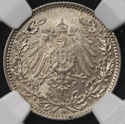 修遠堂世界钱币第111期 - NGC MS66 1916年德国1/2马克银币 D厂铭