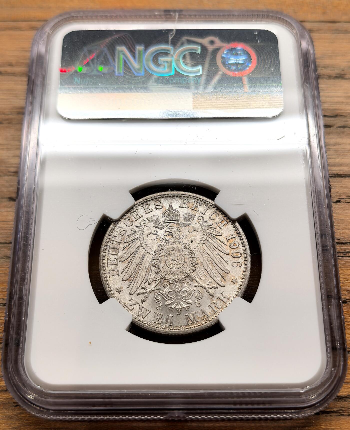 凡希社世界钱币微拍第三百二十二期 1906德国巴登金婚2马克NGC-MS65