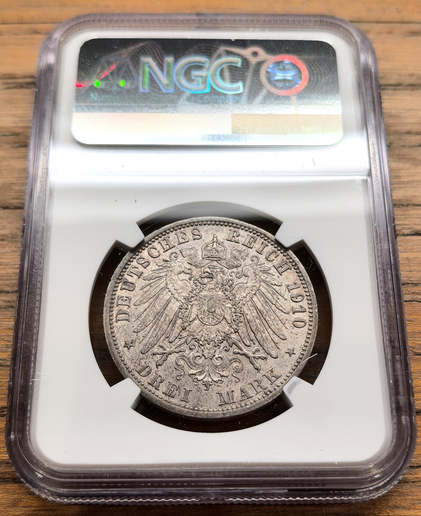 凡希社世界钱币微拍第三百二十二期 1910A德国普鲁士3马克银币NGC-AU58