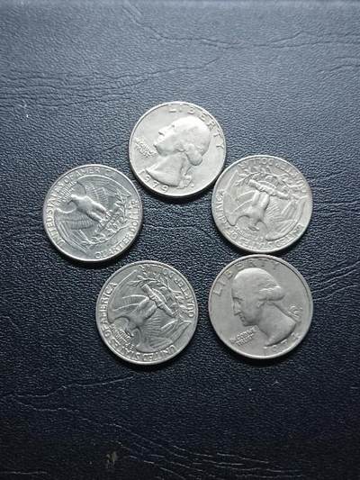 松南世界钱币——260409 - 美国25美分1/4美元镍币5枚1