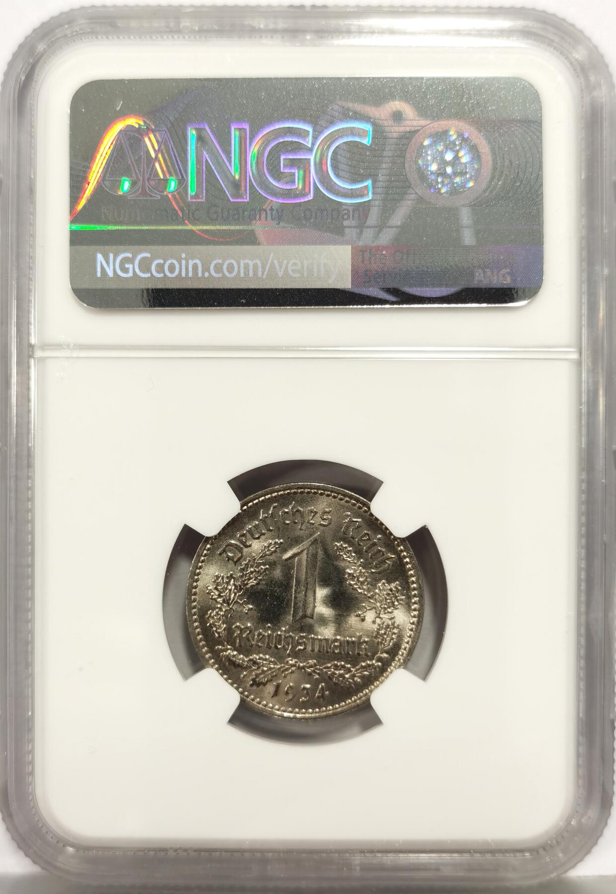 博洋堂世界钱币拍卖第168期（全场包邮） NGC MS63 德国第三帝国1934年A版1马克镍币
