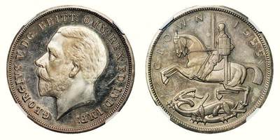 中贸圣佳2026四季・迎春拍卖会 六盈堂藏泉 钱币 证章 卡牌专场 - 英国乔治五世“木马”银禧精铸纪念一克朗银币