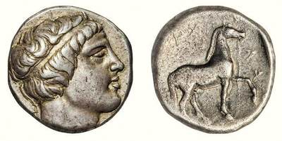 中贸圣佳2026四季・迎春拍卖会 六盈堂藏泉 钱币 证章 卡牌专场 - 古希腊马其顿王国太阳神阿波罗与骏马一标准重银币 长22.3mm