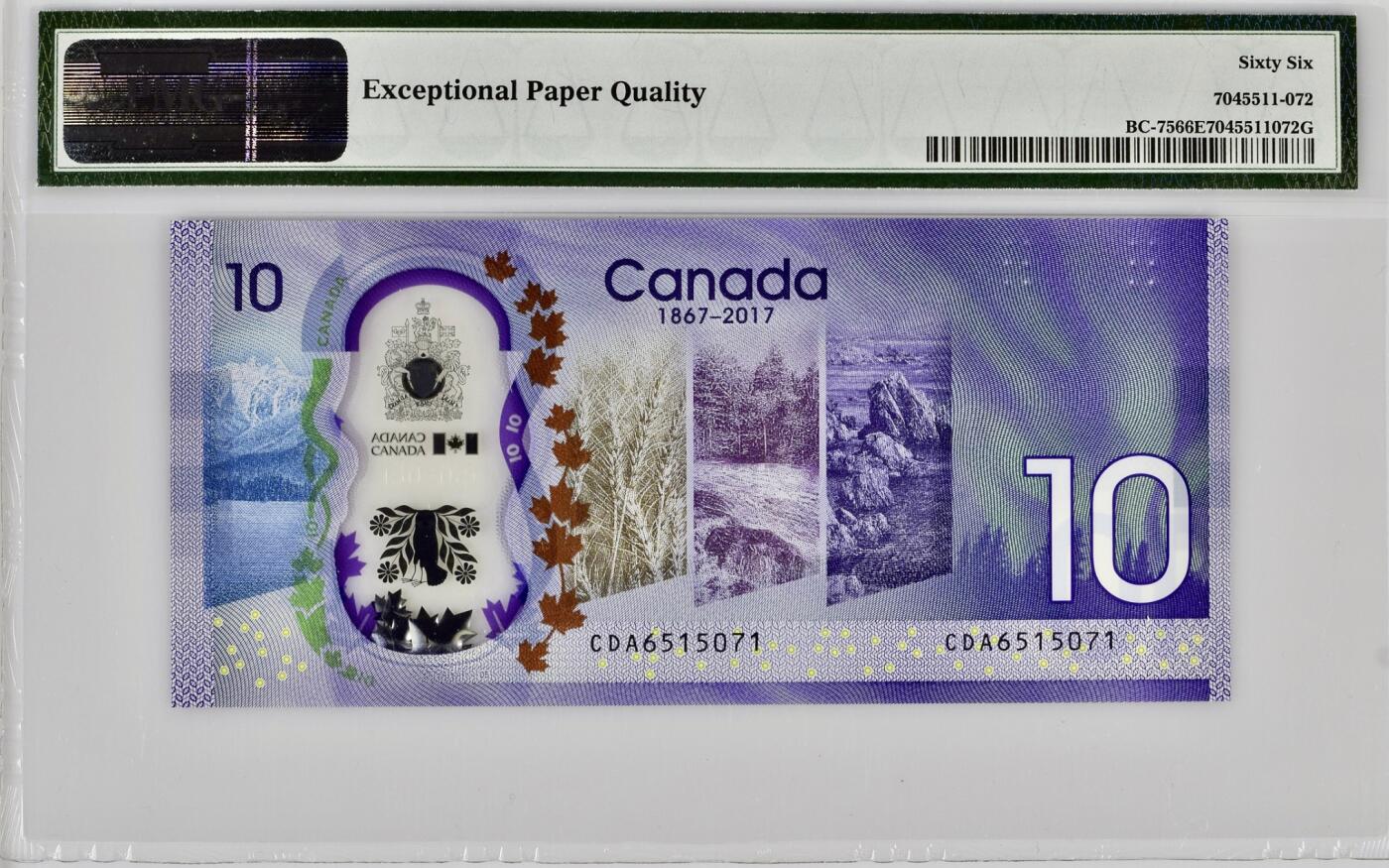 【礼羽收藏】🌏世界钱币拍卖第132期 【CDA首发】加拿大10元 首发冠 无4 建国150周年纪念钞 PMG66