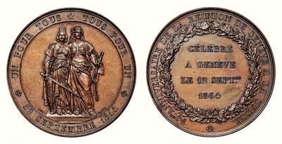 中贸圣佳2026四季・迎春拍卖会 六盈堂藏泉 钱币 证章 卡牌专场 - 瑞士日内瓦重归瑞士联邦50周年纪念铜章 直径45.4mm