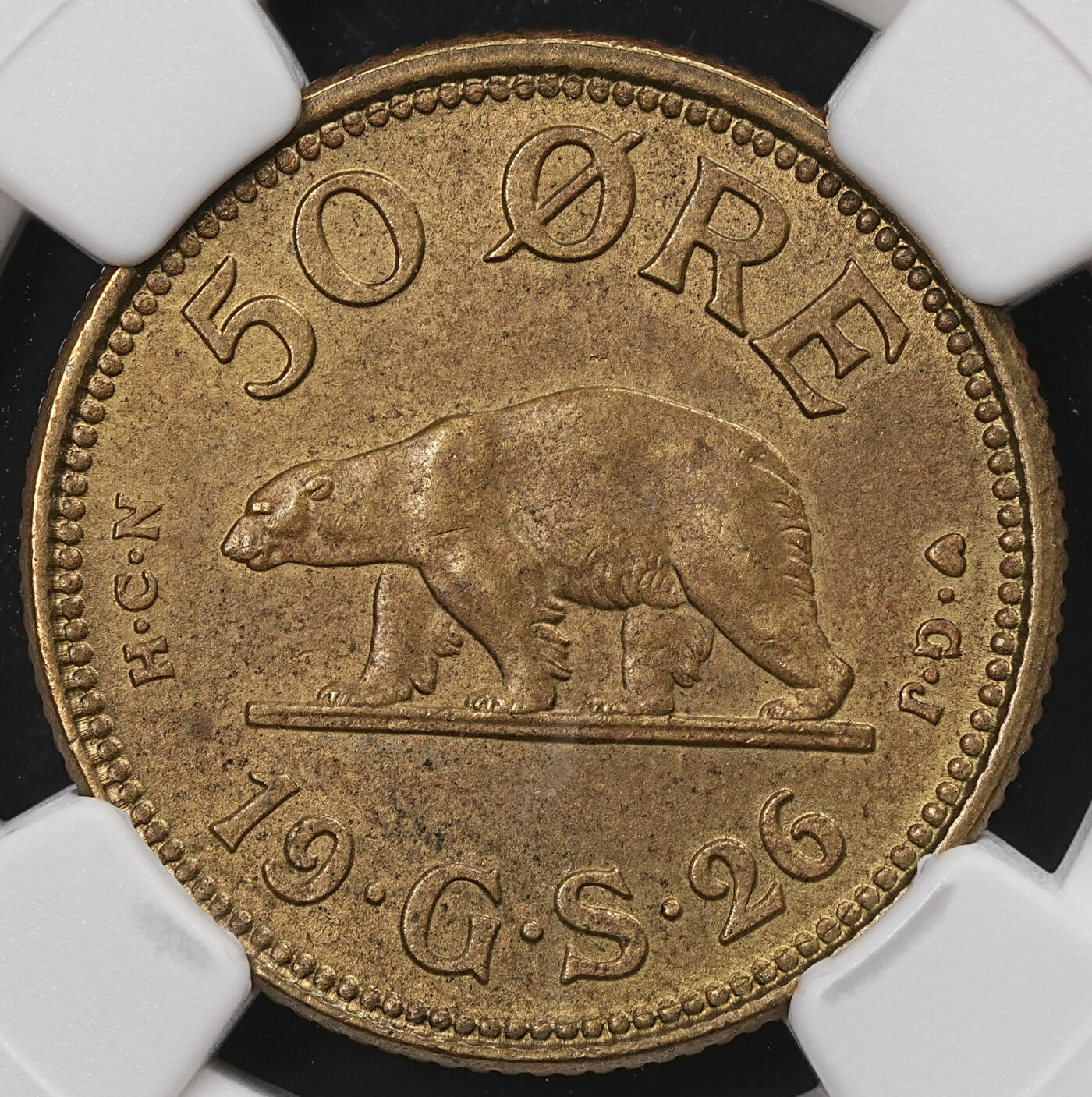 修遠堂世界钱币第111期 NGC MS63 1926年格陵兰50欧尔