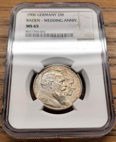 凡希社世界钱币微拍第三百二十二期 - 1906德国巴登金婚2马克NGC-MS65