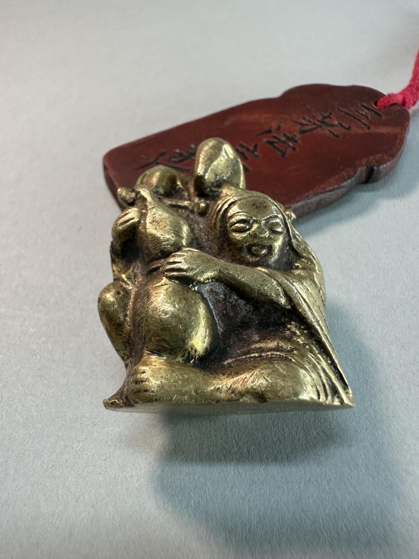 民国至建国初实心老黄铜刘海戏金蟾造像挂坠 传世良美品 包老保真 吉祥招财