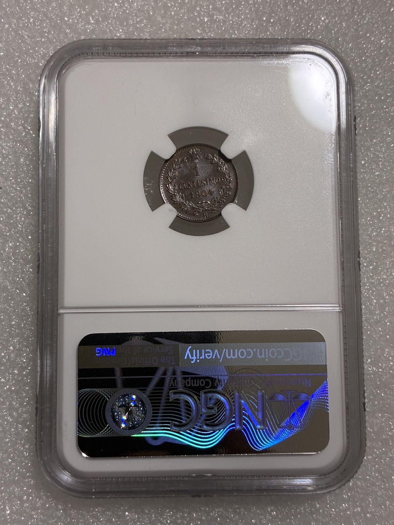 NGC MS65BN 意大利 1904年R 1分 铜币