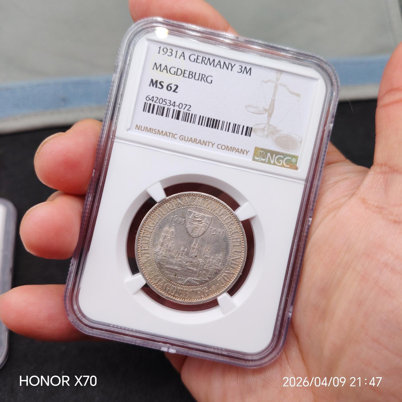 德国魏玛1931年A版3马克景观银币