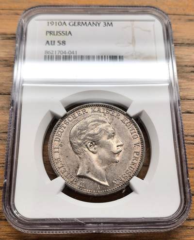 凡希社世界钱币微拍第三百二十二期 - 1910A德国普鲁士3马克银币NGC-AU58