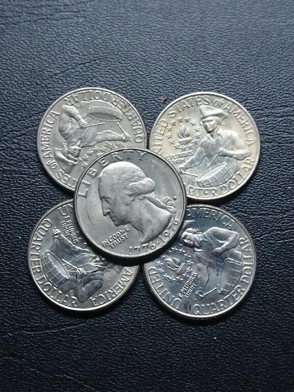 松南世界钱币——260409 美国1976年独立200周年25分纪念币镍币5枚