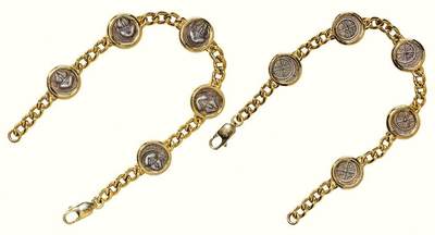 中贸圣佳2026四季・迎春拍卖会 六盈堂藏泉 钱币 证章 卡牌专场 - 古希腊色雷斯地区梅塞布里亚城邦头盔2奥波银币镶嵌14K金手链 长154.6mm