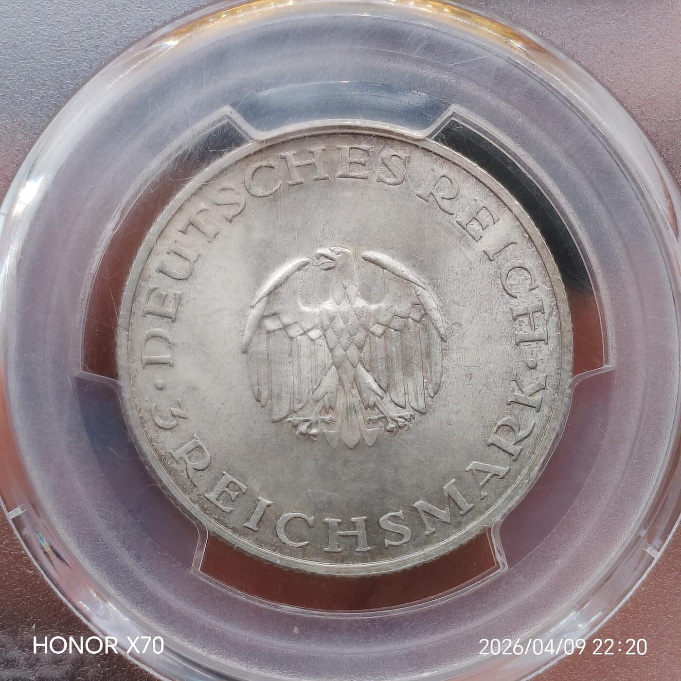 德国魏玛1929年F版3马克莱辛银币