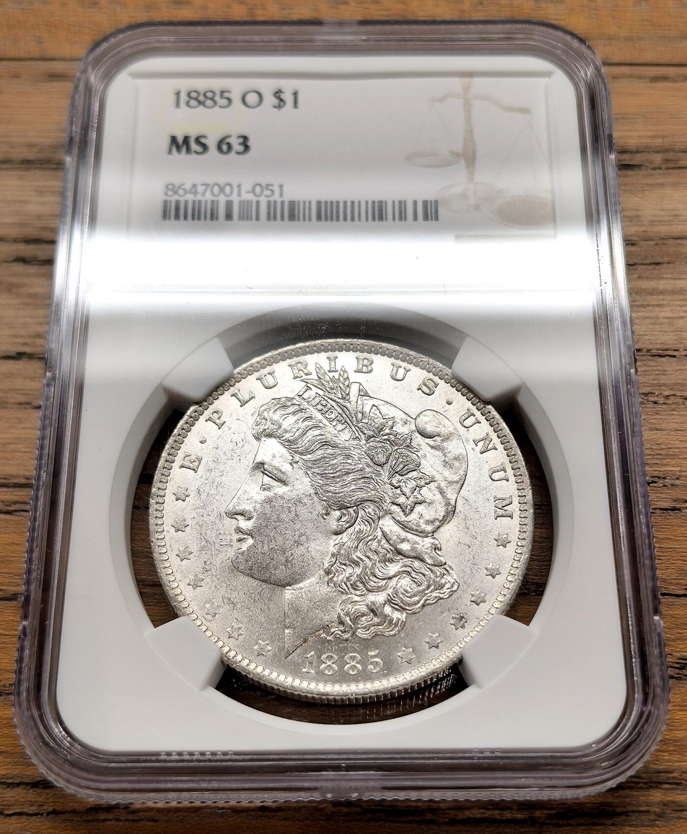 凡希社世界钱币微拍第三百二十二期 1885O美国摩根壹元大银NGC-MS63，原色银光品。