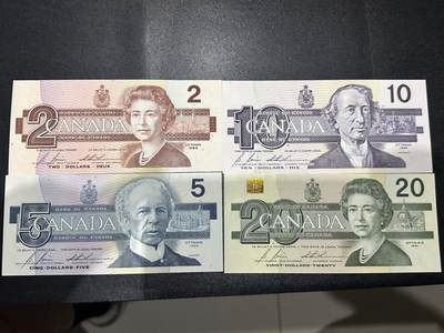 《外钞收藏家》第六百二十六期（精品场）（长期征集拍品、欢迎藏友们联系合作） - 加拿大1986-1991年鸟版2/5/10/20元四张一套同一签名（绝品）	绝品