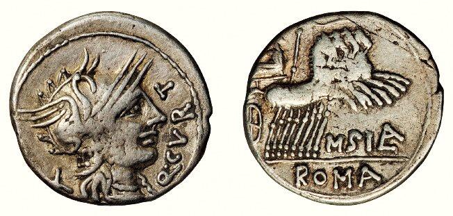 中贸圣佳2026四季・迎春拍卖会 六盈堂藏泉 钱币 证章 卡牌专场 古罗马共和时期罗马女神与胜利女神维多利亚驾四马战车一狄纳里银币 长19.8mm