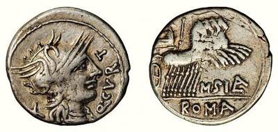 中贸圣佳2026四季・迎春拍卖会 六盈堂藏泉 钱币 证章 卡牌专场 - 古罗马共和时期罗马女神与胜利女神维多利亚驾四马战车一狄纳里银币 长19.8mm