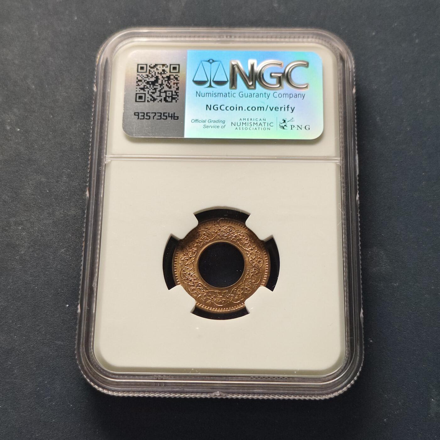 【全场包邮】纯粹捡漏拍521场 【收藏级】英属印度1944年1派斯铜币-NGC MS65 RB（最高分67）