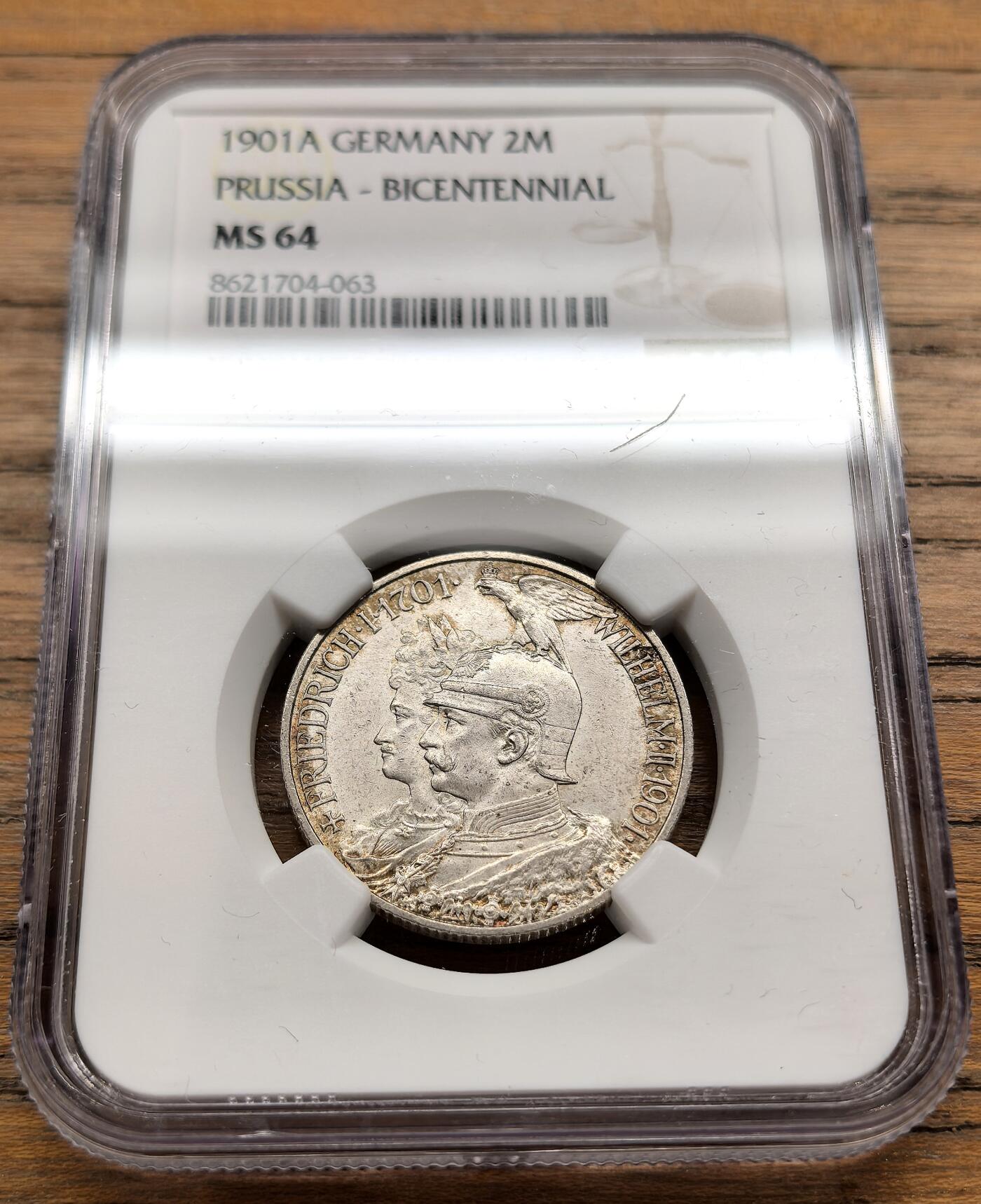 凡希社世界钱币微拍第三百二十二期 1901A德国普鲁士王国200周年2马克纪念银币NGC-MS64
